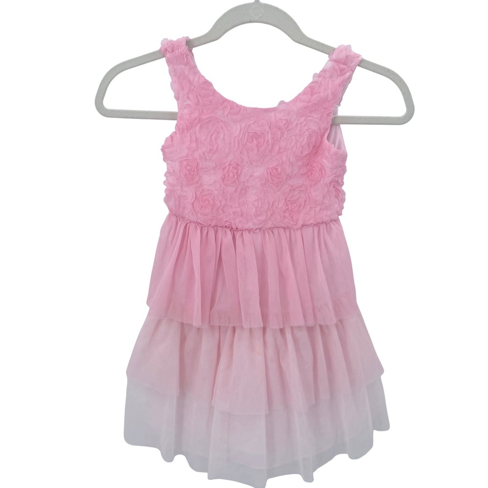 Bonnie Jean Girls Pink Ombre Rosette Tiered Tulle Special Occasion Dress Size 5